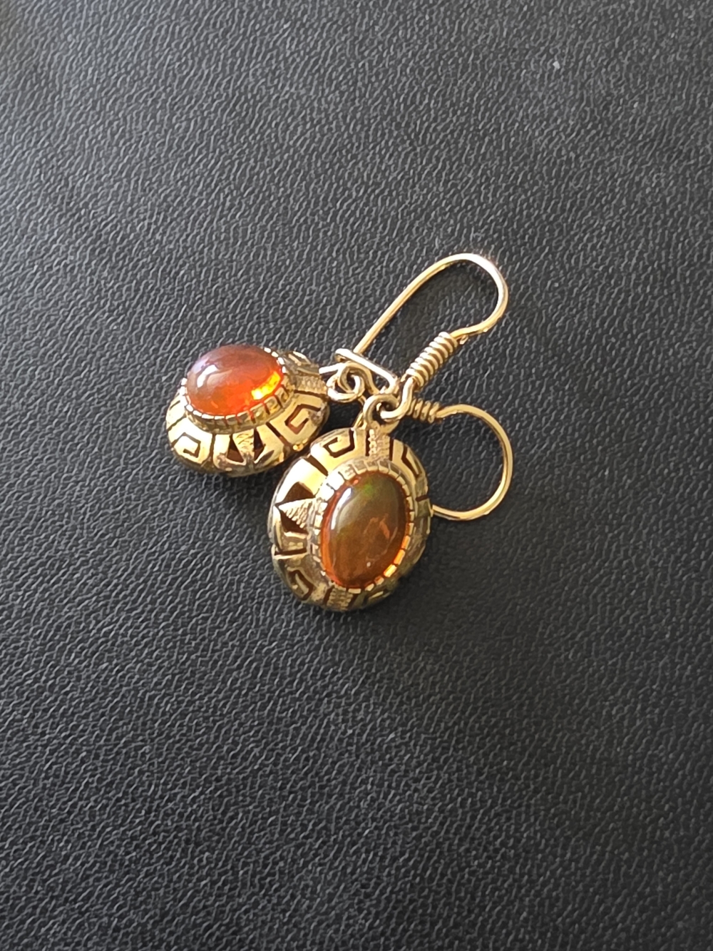 14kt Fire Opal Cabochon Drop Earrings